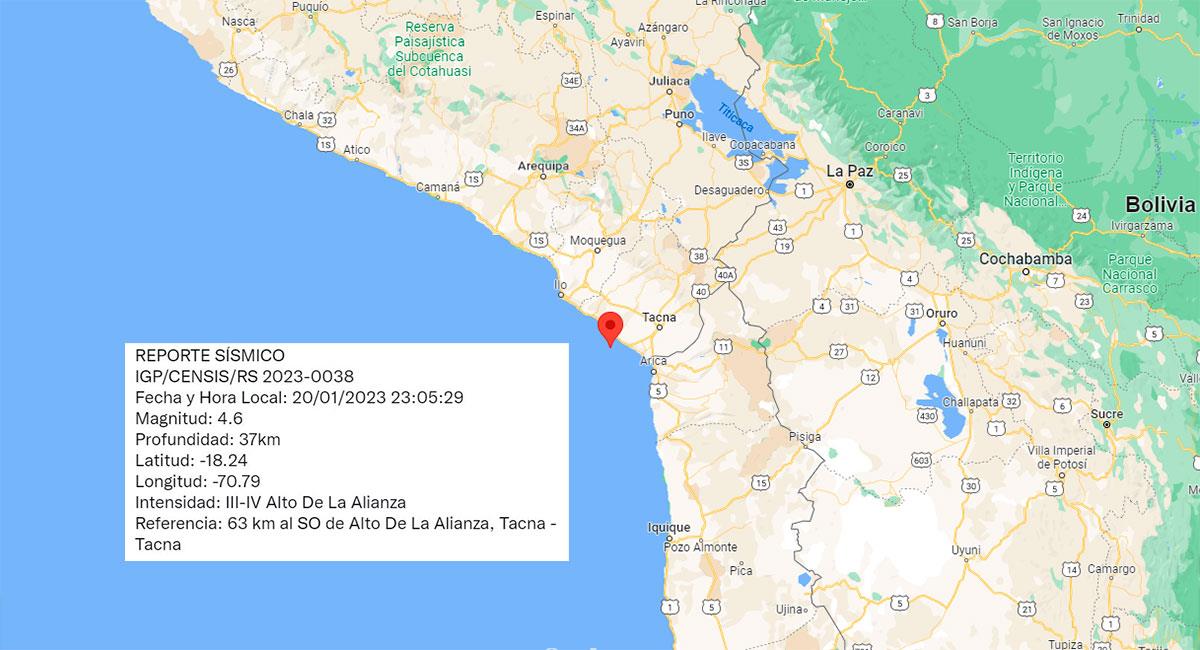Temblor de 4.6 de magnitud sacude Alto de la Alianza (Tacna). Foto: Google Maps