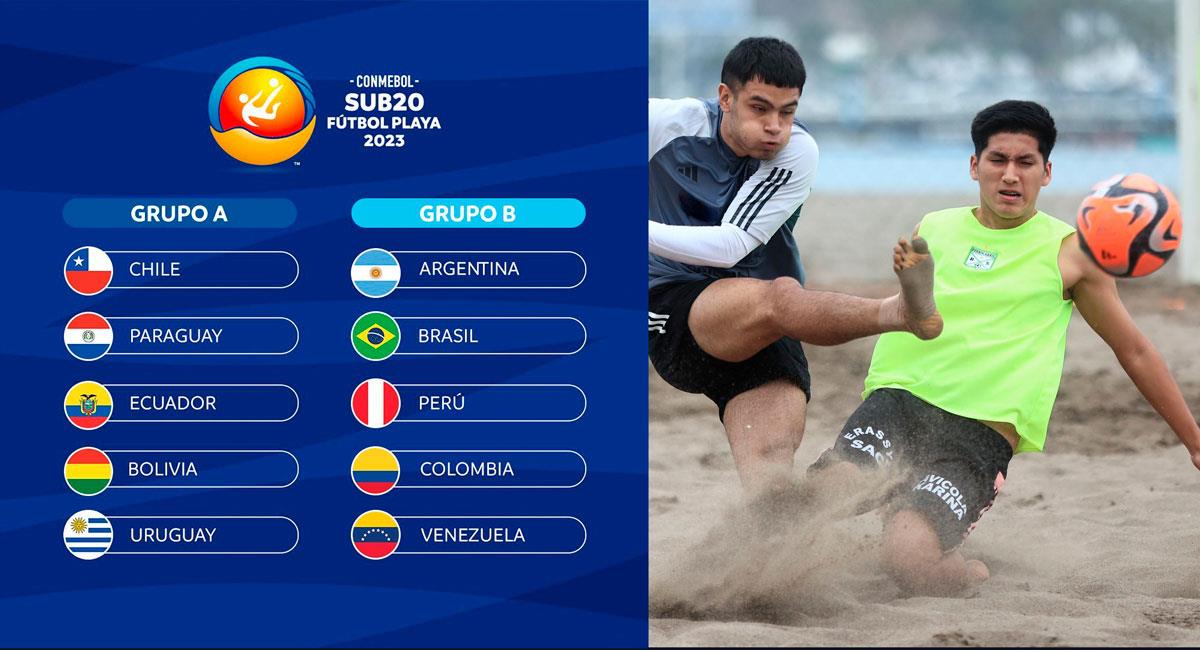 Así quedaron los grupos del Sudamericano Sub 20 de Fútbol Playa 2023. Foto: FPF Instagram Conembol