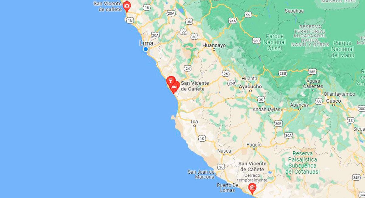 Temblor en Cañete el martes 24 de octubre 2023. Foto: Google Maps