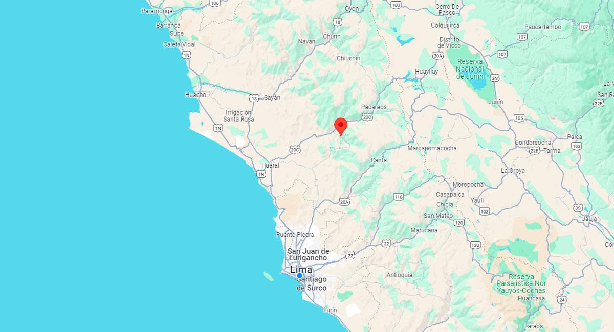 Temblor de 5.3 de magnitud sacude Lima con epicentro cerca a Canta. Foto: Google Maps